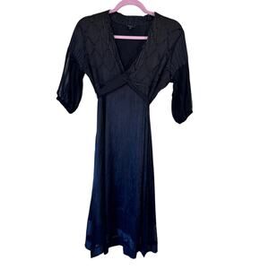 Komarov Black Silk Sheer Mini Dress Women S Witchy Whimsigoth 3/4 Sleeve Crinkle